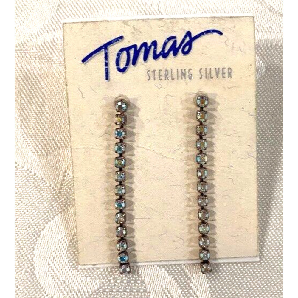 Vintage Tomas Sterling Silver marked on post rhinestone dangly earrings